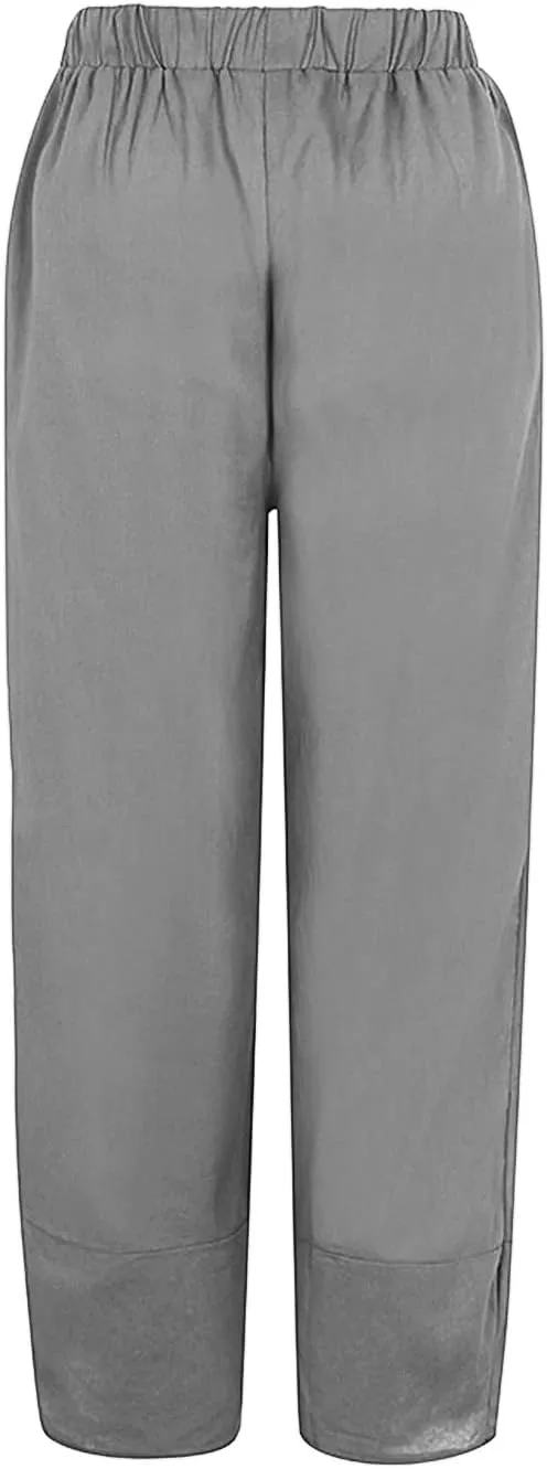 Womens Cotton Linen Palazzo Pants Dragonfly Dandelion Print Beach Pant Summer Breathable Casual Trousers with Pockets