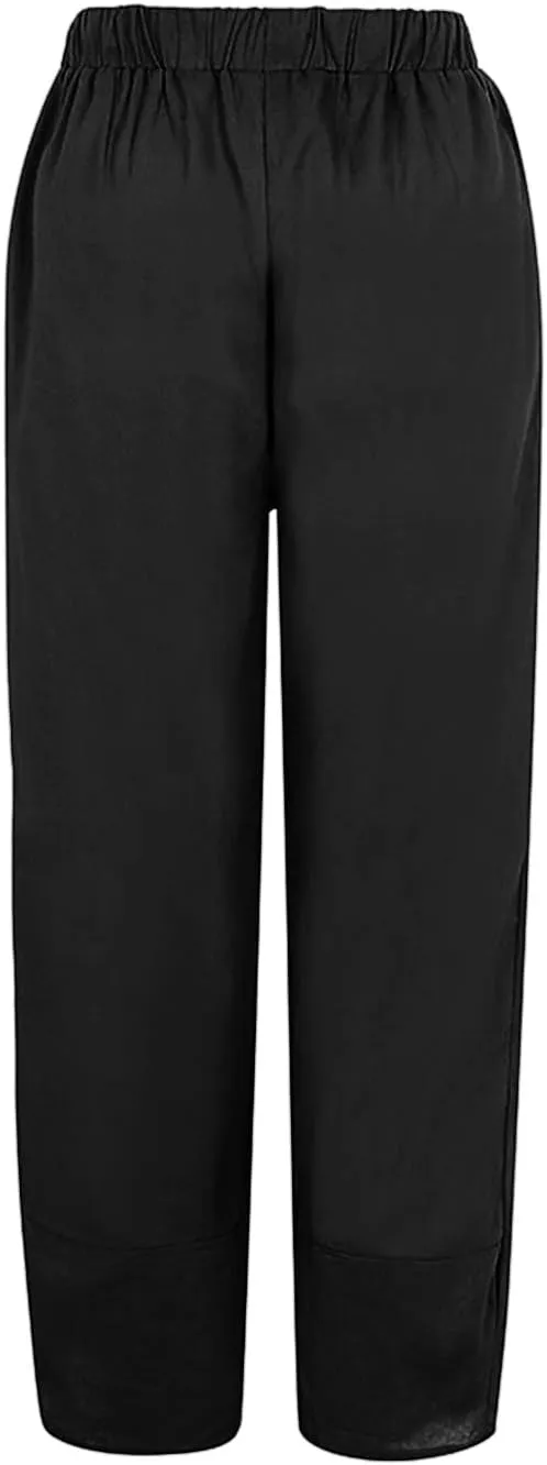 Womens Cotton Linen Palazzo Pants Dragonfly Dandelion Print Beach Pant Summer Breathable Casual Trousers with Pockets