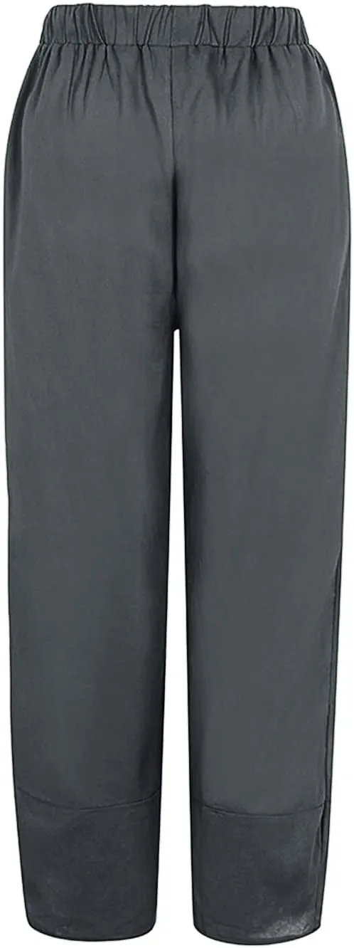 Womens Cotton Linen Palazzo Pants Dragonfly Dandelion Print Beach Pant Summer Breathable Casual Trousers with Pockets