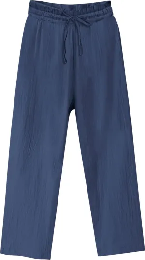 Womens Cotton Linen Pants Summer Casual Beach Pant Drawstring Flowy Traveling Straight Leg Palazzo Trousers