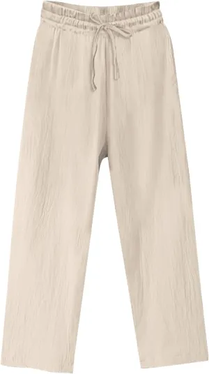 Womens Cotton Linen Pants Summer Casual Beach Pant Drawstring Flowy Traveling Straight Leg Palazzo Trousers