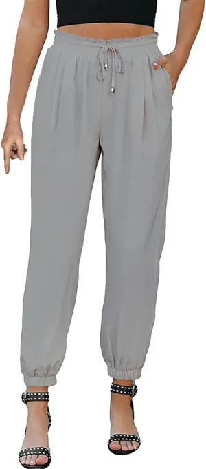 Womens Cotton Linen Summer Loose Flowy Palazzo Pants Elastic Waist Stretchy Loose Fit Trousers Work Business