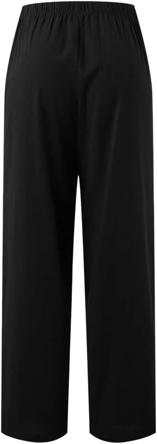 Women's Cotton Linen Summer Palazzo Pants Flowy Wide Leg Beach Vacation Trousers with Pockets 2025 Trendy