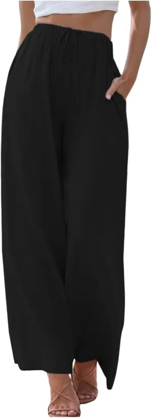 Women's Cotton Linen Summer Palazzo Pants Flowy Wide Leg Beach Vacation Trousers with Pockets 2025 Trendy