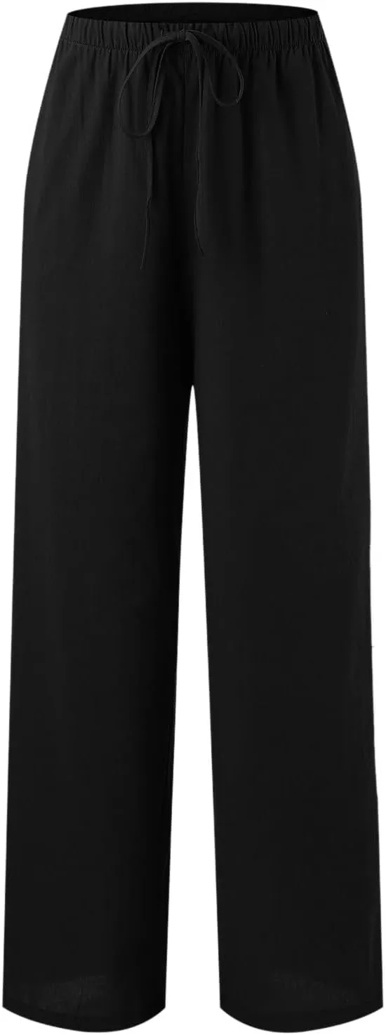 Women's Cotton Linen Summer Palazzo Pants Flowy Wide Leg Beach Vacation Trousers with Pockets 2025 Trendy