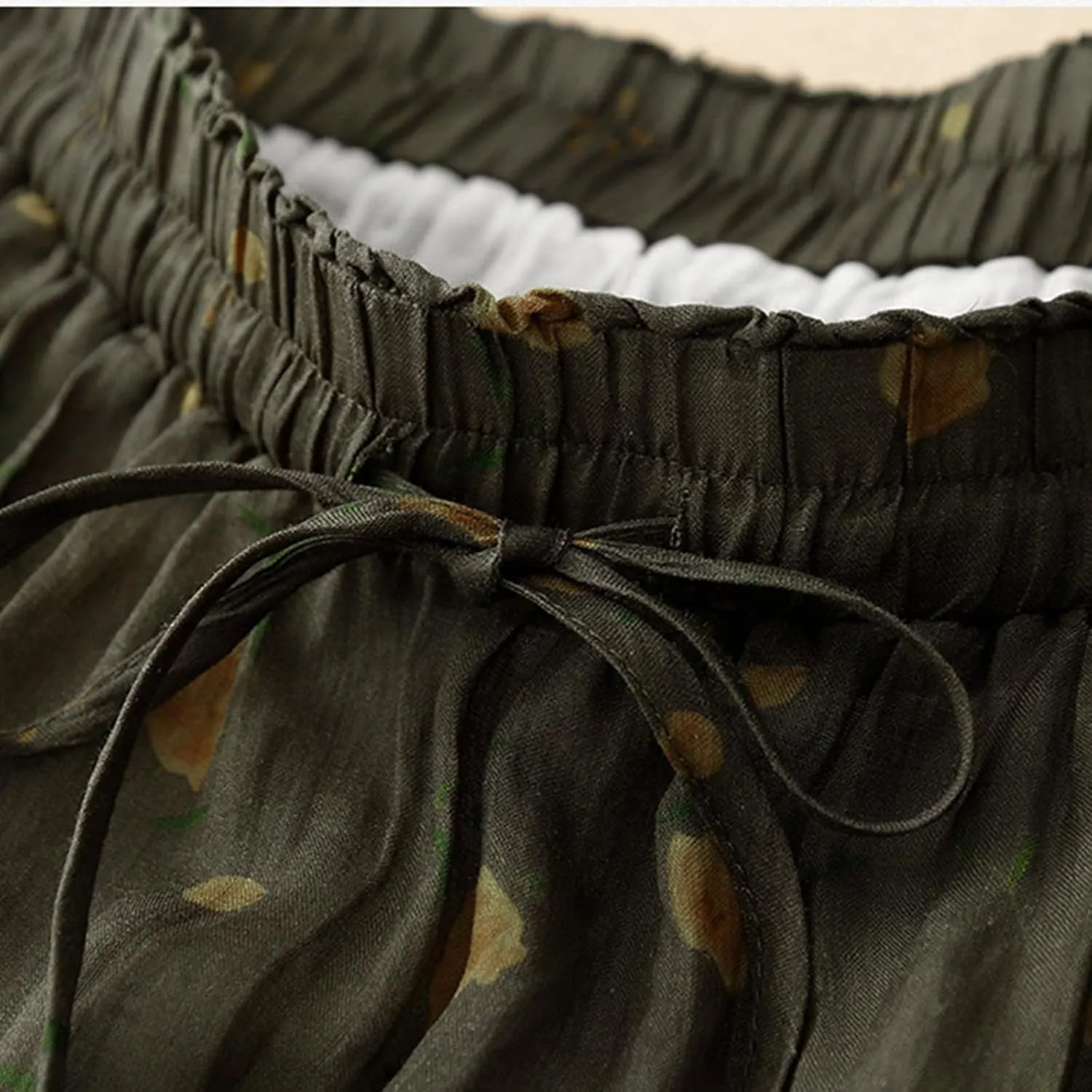 Women's Cute Skirts Comfy Fresh Double Layer Floral Printed Skirt Drawstring High Elastic Waist Pleated Midi Skirts