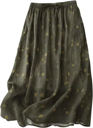 Women's Cute Skirts Comfy Fresh Double Layer Floral Printed Skirt Drawstring High Elastic Waist Pleated Midi Skirts