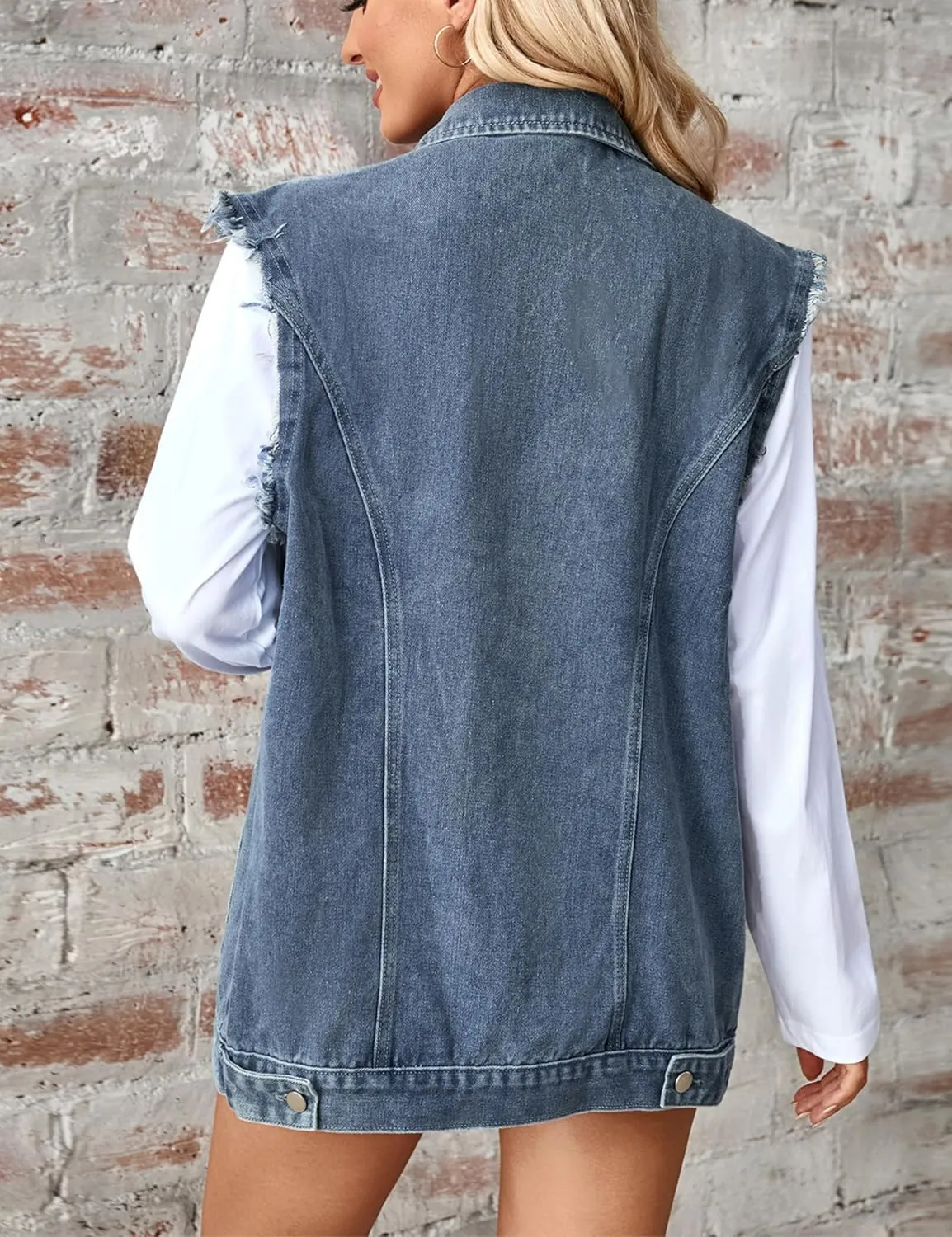 Women's Denim Jean Vest Casual Button Sleeveless Jean Jacket Vintage Denim Waistcoat with Pockets