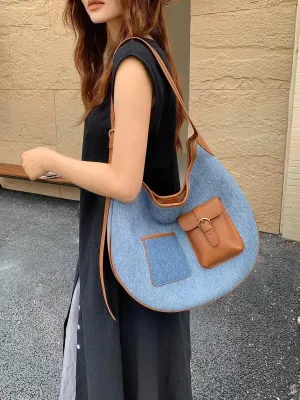 Women's Denim Shoulder Crossbody Underarm Bag Totes Handbag Hobo Versatile Dumpling Bag Purse Commuting Large Capacity