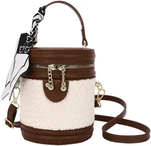 Women's Designer Handbag & Bucket bag, Quilted Leather, Top Handle Satchel Makeup Bag, Beige/Black/Brown