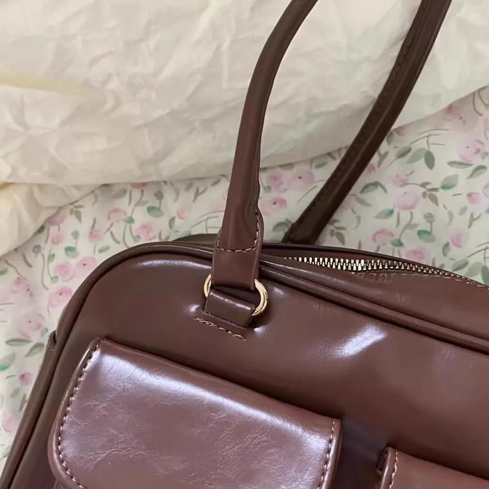 Womens Handbags Soft Leather Tote Handbag Casual Retro Satchel Bag Versatile Large Capacity Commuting Bag