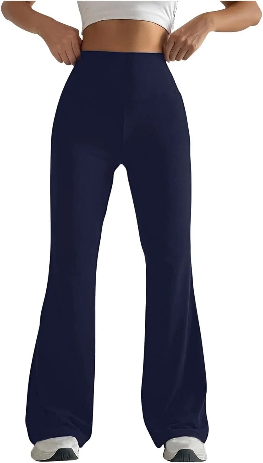 Women's High Waist Yoga Pants Solid Color Flared Trousers Boohoo Straight Leg Stretch Summer Pant for Workout