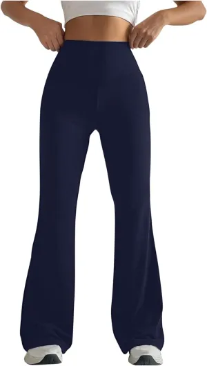 Women's High Waist Yoga Pants Solid Color Flared Trousers Boohoo Straight Leg Stretch Summer Pant for Workout
