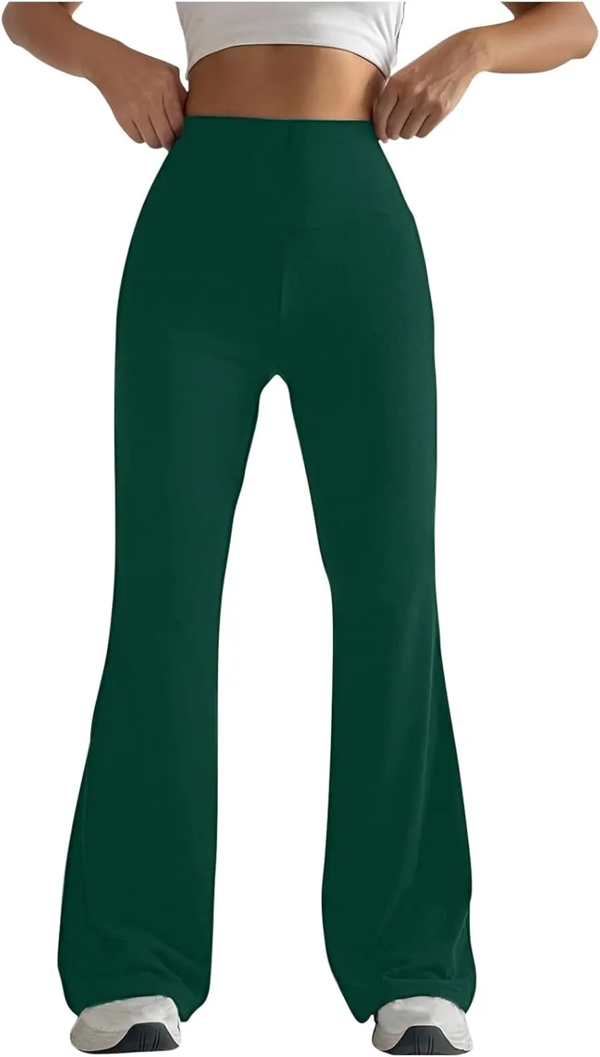 Women's High Waist Yoga Pants Solid Color Flared Trousers Boohoo Straight Leg Stretch Summer Pant for Workout