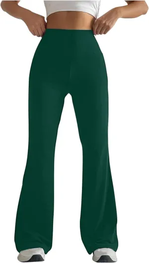 Women's High Waist Yoga Pants Solid Color Flared Trousers Boohoo Straight Leg Stretch Summer Pant for Workout