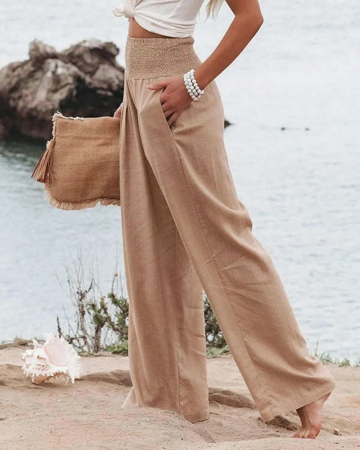 Womens Linen Palazzo Pants Casual Wide Leg High Waist Pant 2025 Summer Flowy Boho Beach Travel Vacation Outfits