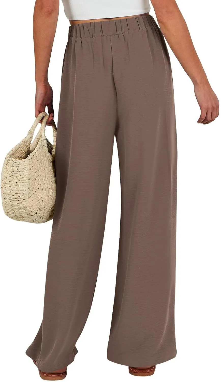 Women's Linen Palazzo Pants High Waist Wide Leg Flowy Pants Summer Beach Vacation Clothes Casual Loose Fit Outfits