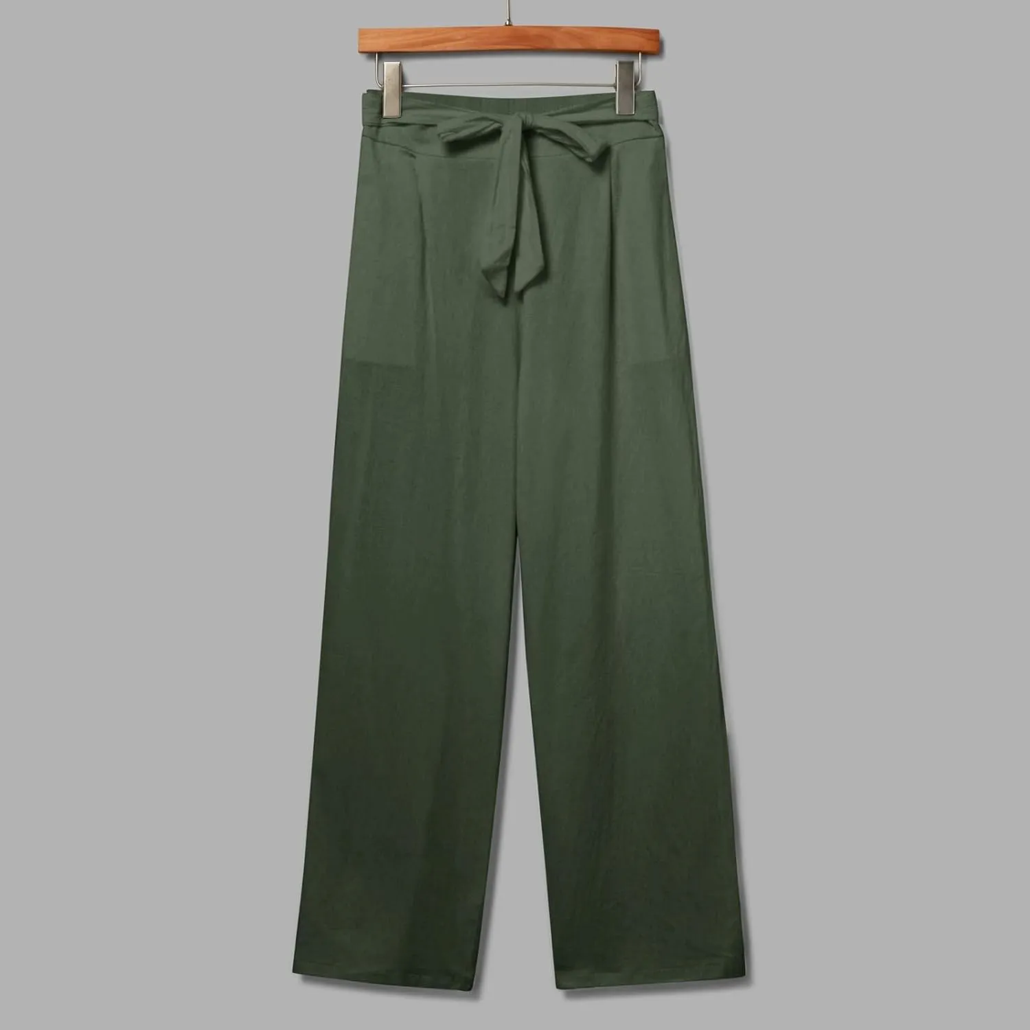 Women's Linen Summer Split Flowy Palazzo Lounge Pants Elastic Waisted Ankle Length Slim Fit Palazzo Lounge