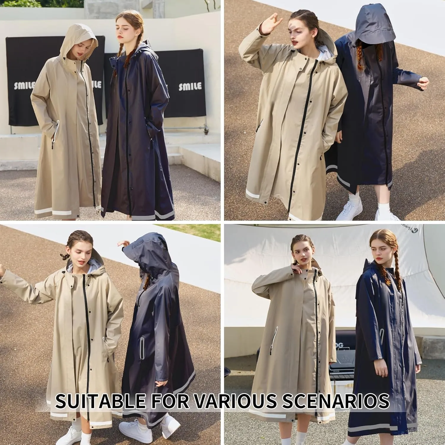 Womens Long Raincoat Ladies rain jackets waterproof with hood Travel Lightweight Windbreaker for Outdoor