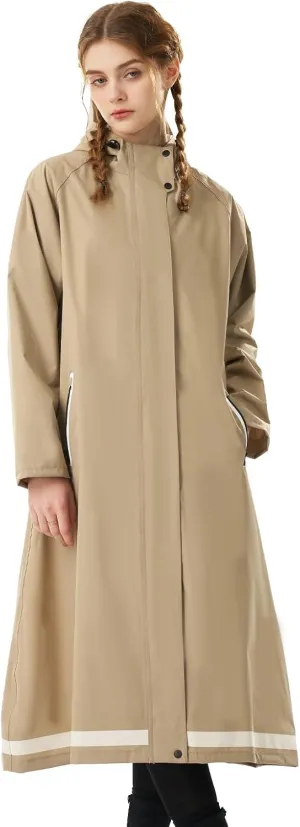 Womens Long Raincoat Ladies rain jackets waterproof with hood Travel Lightweight Windbreaker for Outdoor