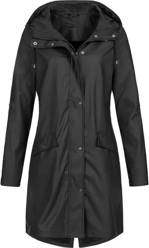 Womens Rain Jacket Waterproof Outdoor Rain Coats Lightweight Active Raincoat Windbreaker Long Hooded Trench Coat