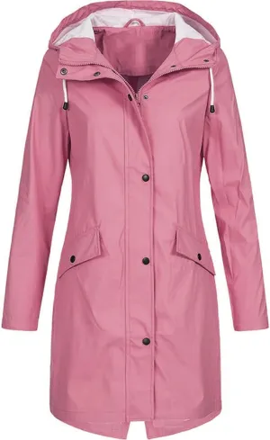 Womens Rain Jacket Waterproof Outdoor Rain Coats Lightweight Active Raincoat Windbreaker Long Hooded Trench Coat