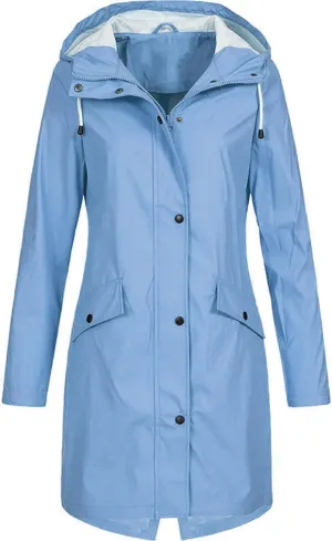 Womens Rain Jacket Waterproof Outdoor Rain Coats Lightweight Active Raincoat Windbreaker Long Hooded Trench Coat