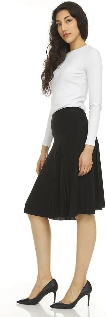 Womens Slinky Midi Pleated Knee Length - Elastic Waist Pleated Skirt