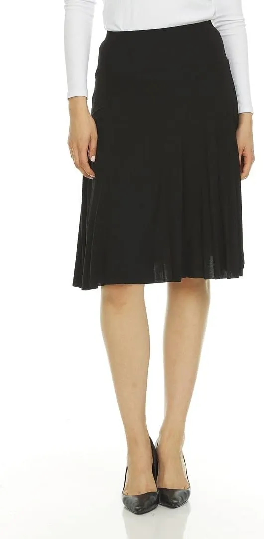 Womens Slinky Midi Pleated Knee Length - Elastic Waist Pleated Skirt