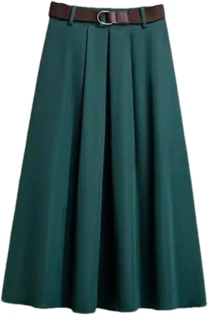 Women's Spring Solid Color A-Line Midi Skirt  High Waist Casual Versatile Skirt with Belt