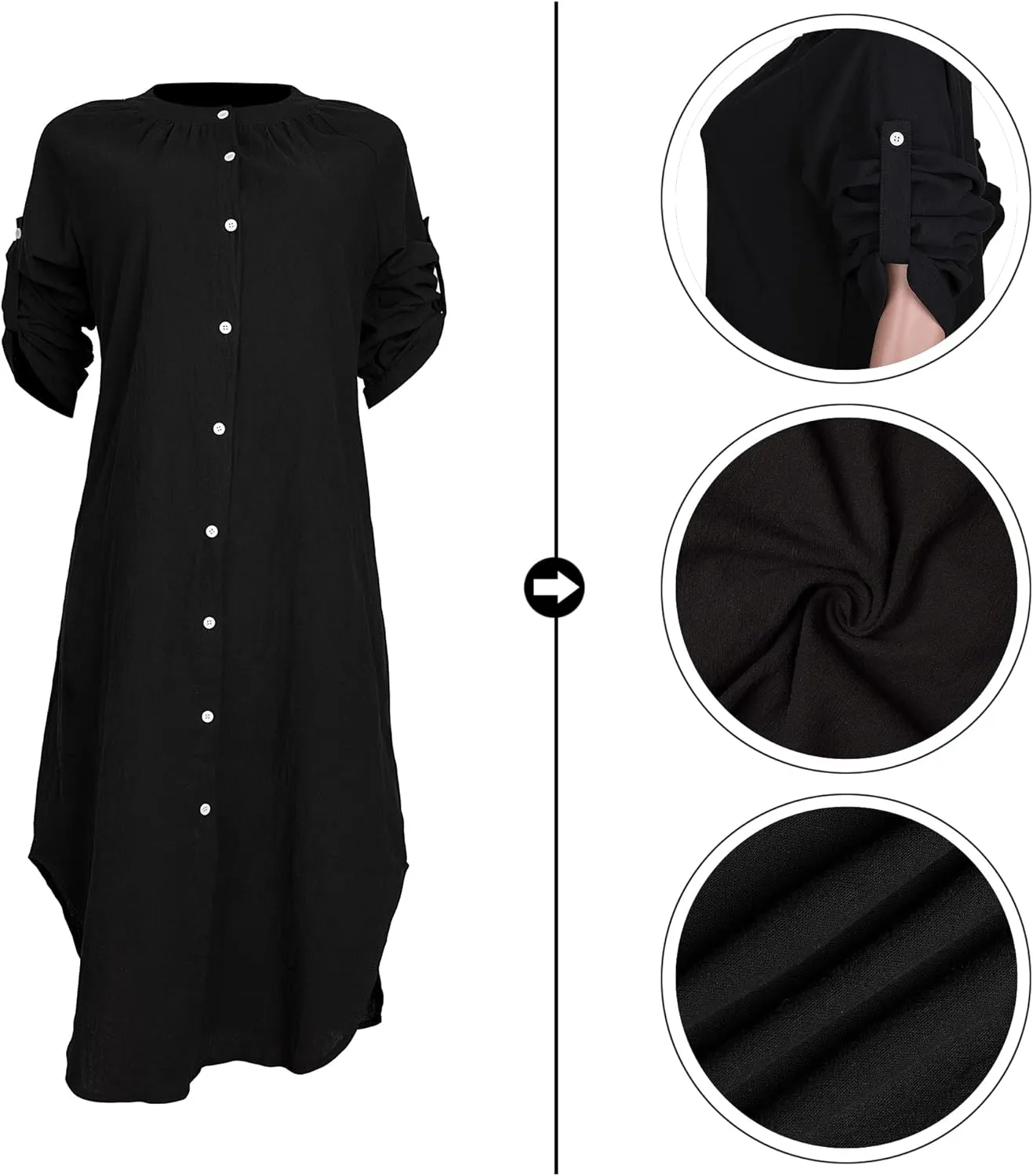 Womens Summer Button Down Rolled-Up Sleeve Loose Casual Side Split Shirt Dresses Swimsuit Cover Ups
