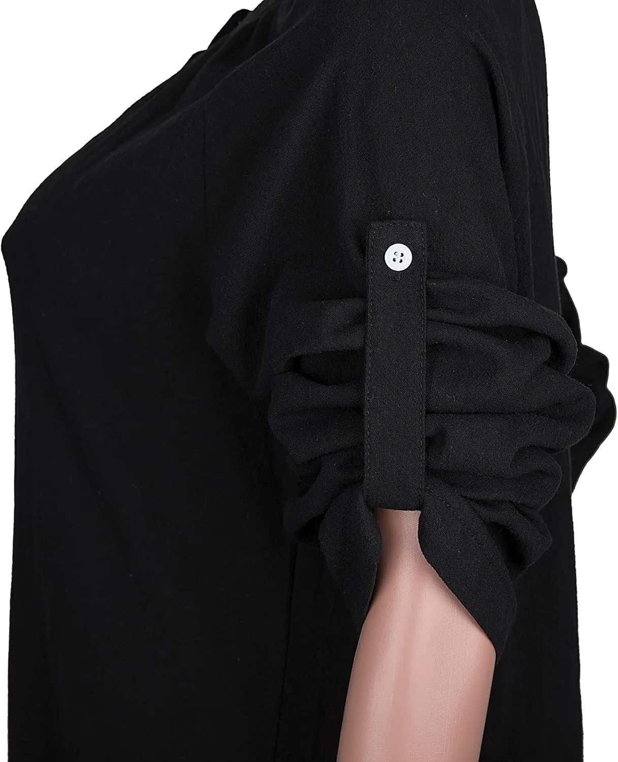 Womens Summer Button Down Rolled-Up Sleeve Loose Casual Side Split Shirt Dresses Swimsuit Cover Ups