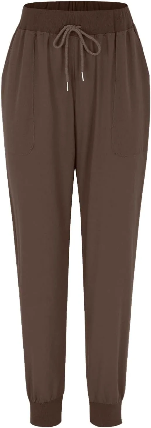 Womens Summer Cotton Tapered Pants Soft Linen Drawstring Elastic Waist Pants Casual Work Trousers with Pockets