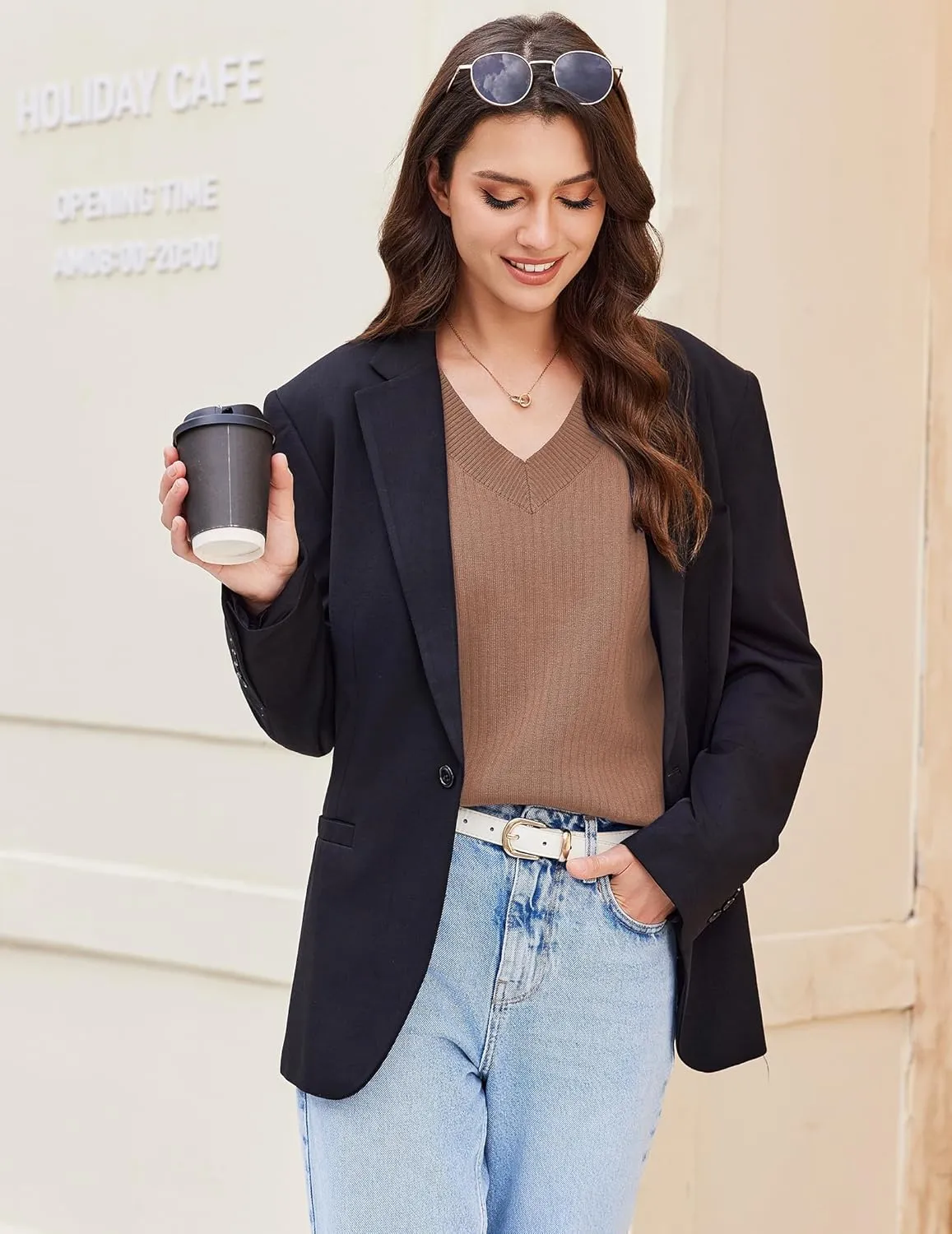 Women's Sweater Vests V Neck Casual Ribbed Knit Sleeveless Sweater Tops Oversized Sweater Vest for Women