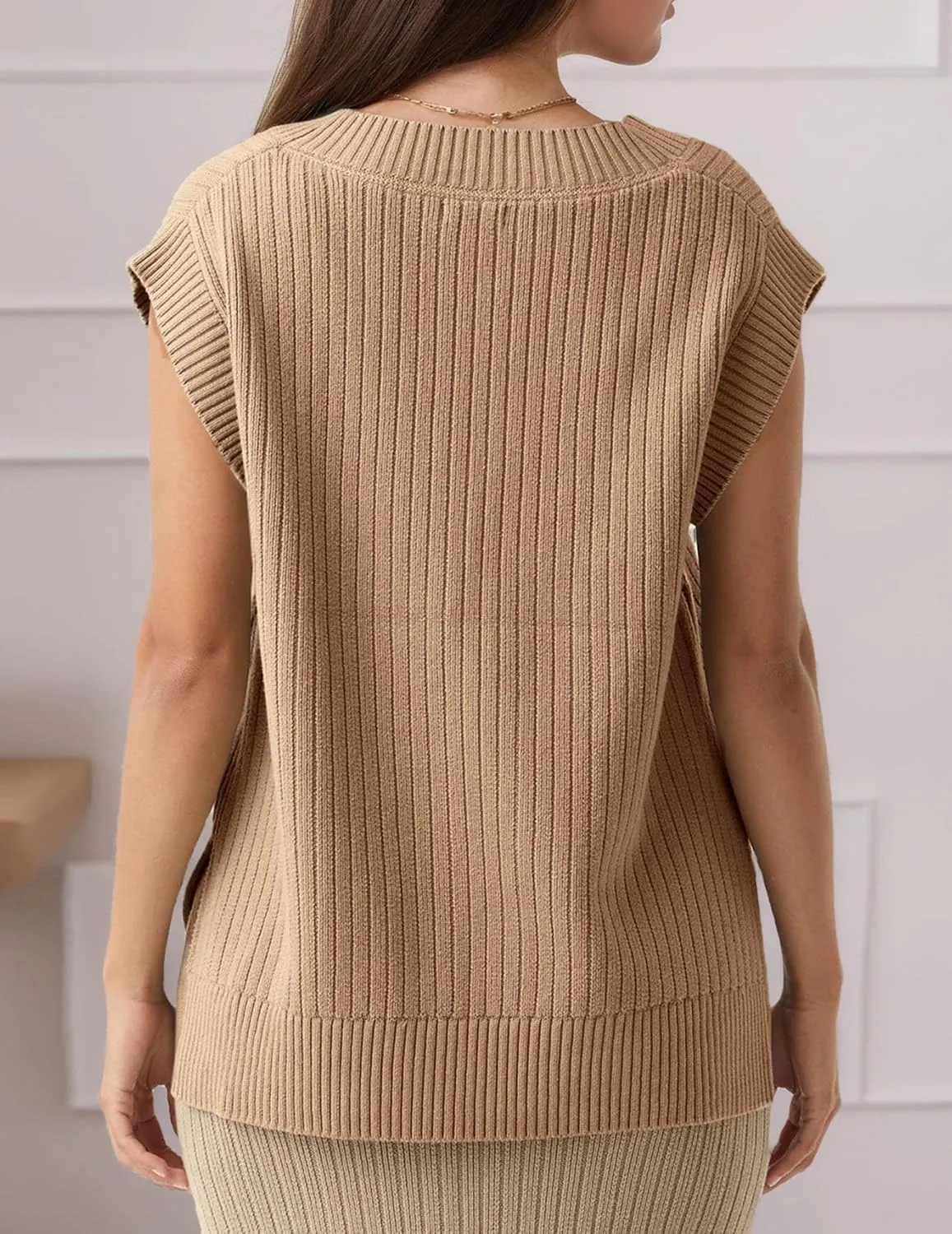 Women's Sweater Vests V Neck Casual Ribbed Knit Sleeveless Sweater Tops Oversized Sweater Vest for Women