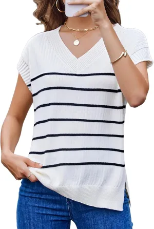 Women's Sweater Vests V Neck Casual Ribbed Knit Sleeveless Sweater Tops Oversized Sweater Vest for Women