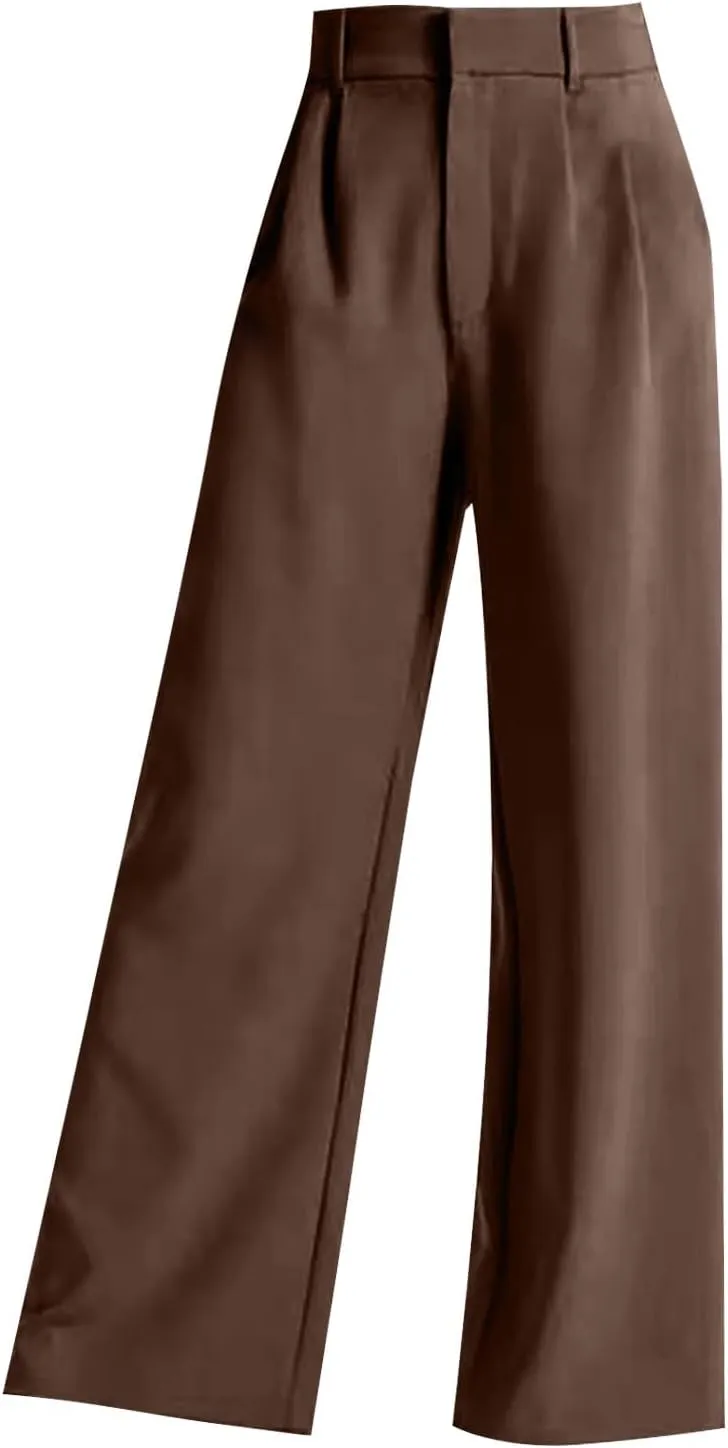Women's Trousers Solid Color Thin High Waist Wide Leg Pants Womens Casual Stretchy Work Pants with Pockets