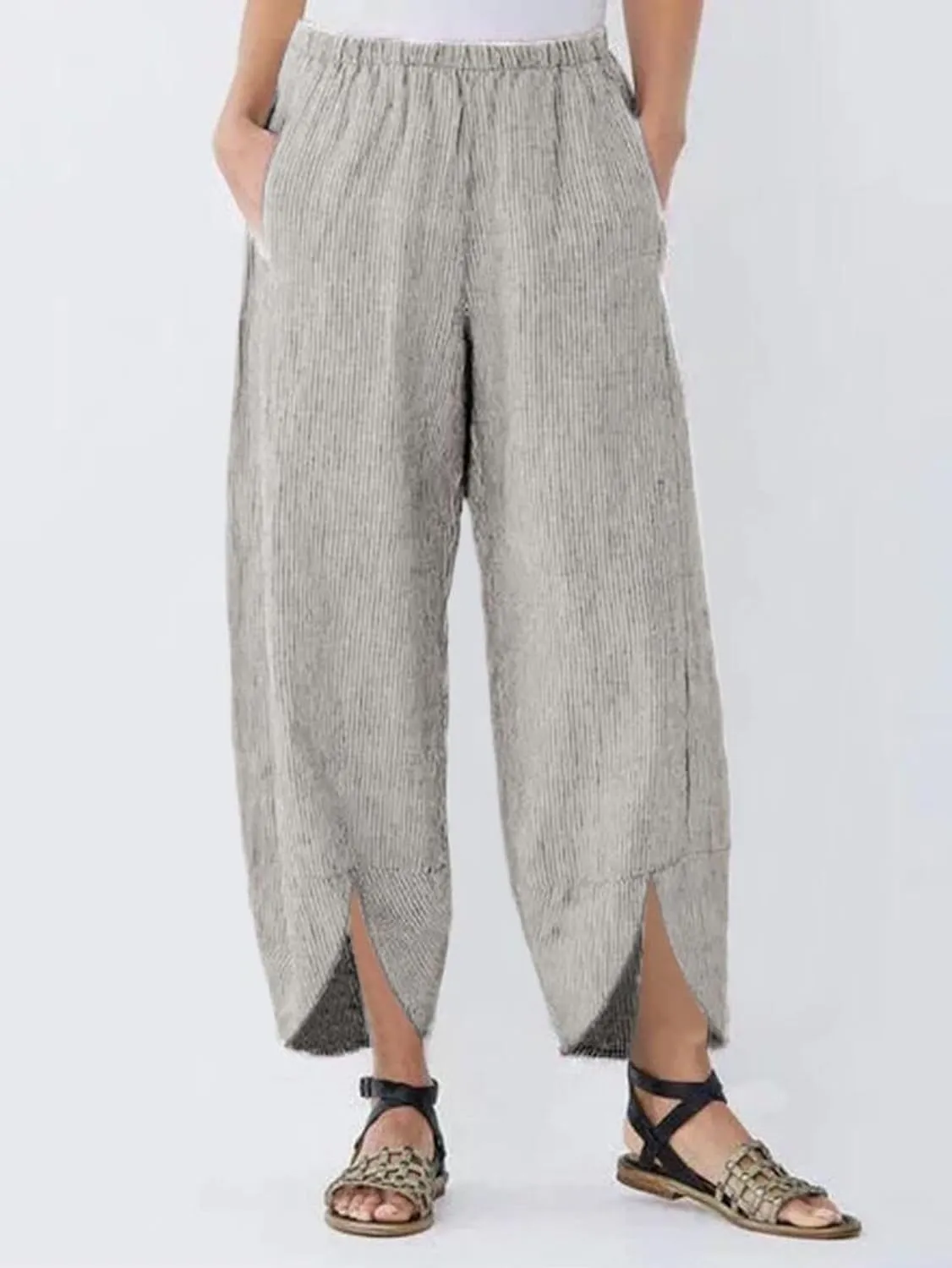 Women's Trousers Summer Beach Drawstring Waist Wide Leg Pants Casual Fashion Loose Cotton Linen Palazzo Pants 2025