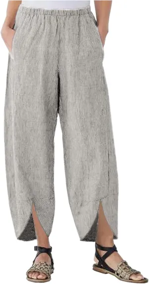 Women's Trousers Summer Beach Drawstring Waist Wide Leg Pants Casual Fashion Loose Cotton Linen Palazzo Pants 2025