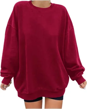 Womens Vintage Basic Oversized Long Sleeve Crew Neck Sweatshirt Casual Soft Pullover Tops Fall Fashion Clothes 2023