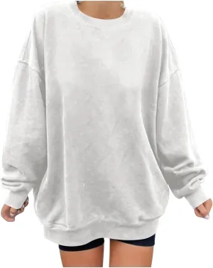 Womens Vintage Basic Oversized Long Sleeve Crew Neck Sweatshirt Casual Soft Pullover Tops Fall Fashion Clothes 2023