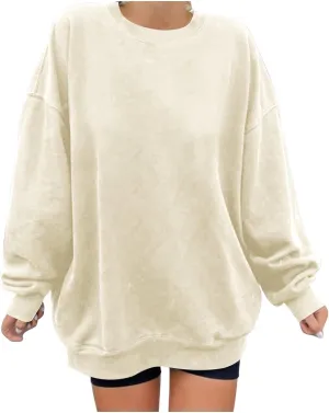 Womens Vintage Basic Oversized Long Sleeve Crew Neck Sweatshirt Casual Soft Pullover Tops Fall Fashion Clothes 2023
