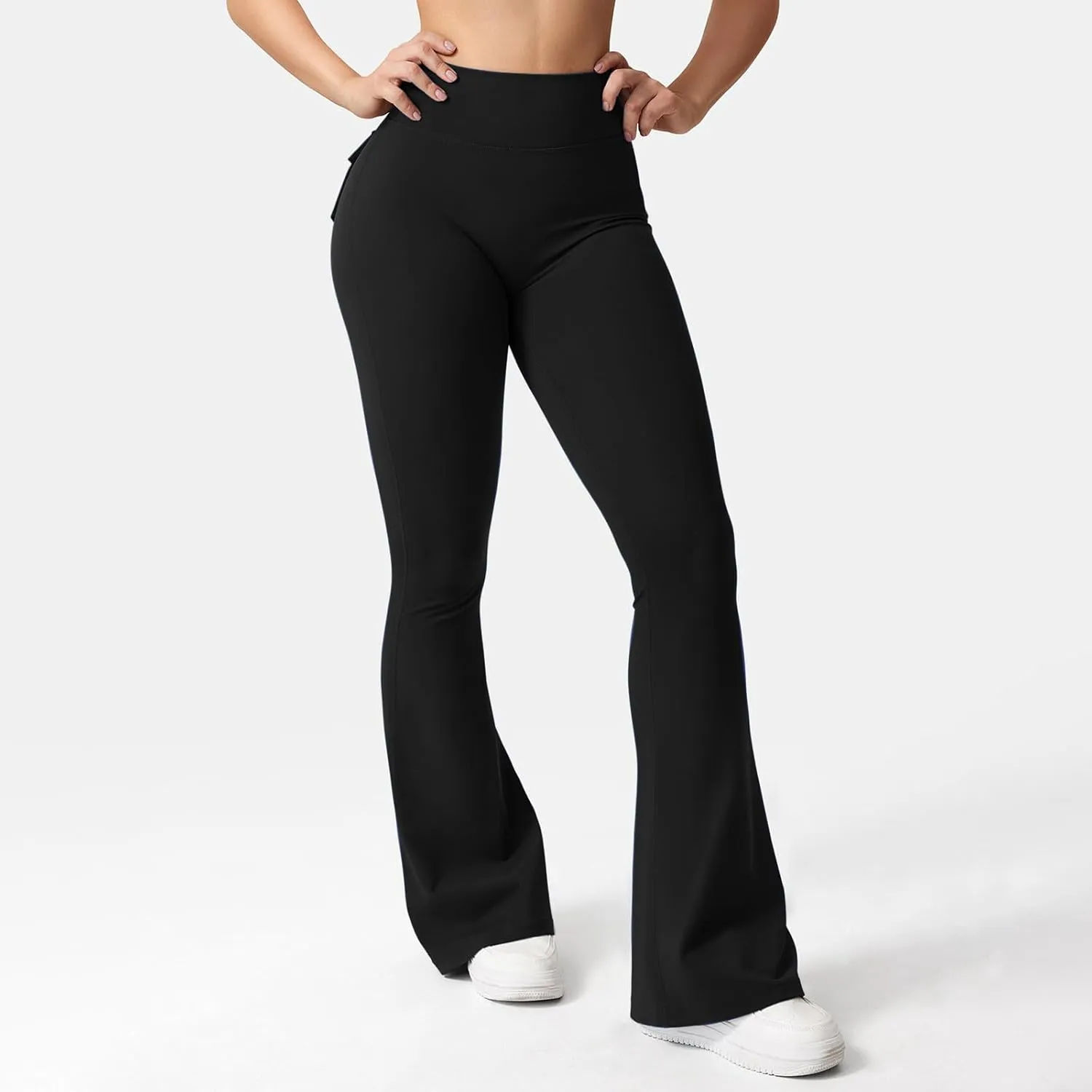 Women's Wide Leg Flare Pants High Waist Running Joggers Trendy Lounge Baggy Trousers with Pockets