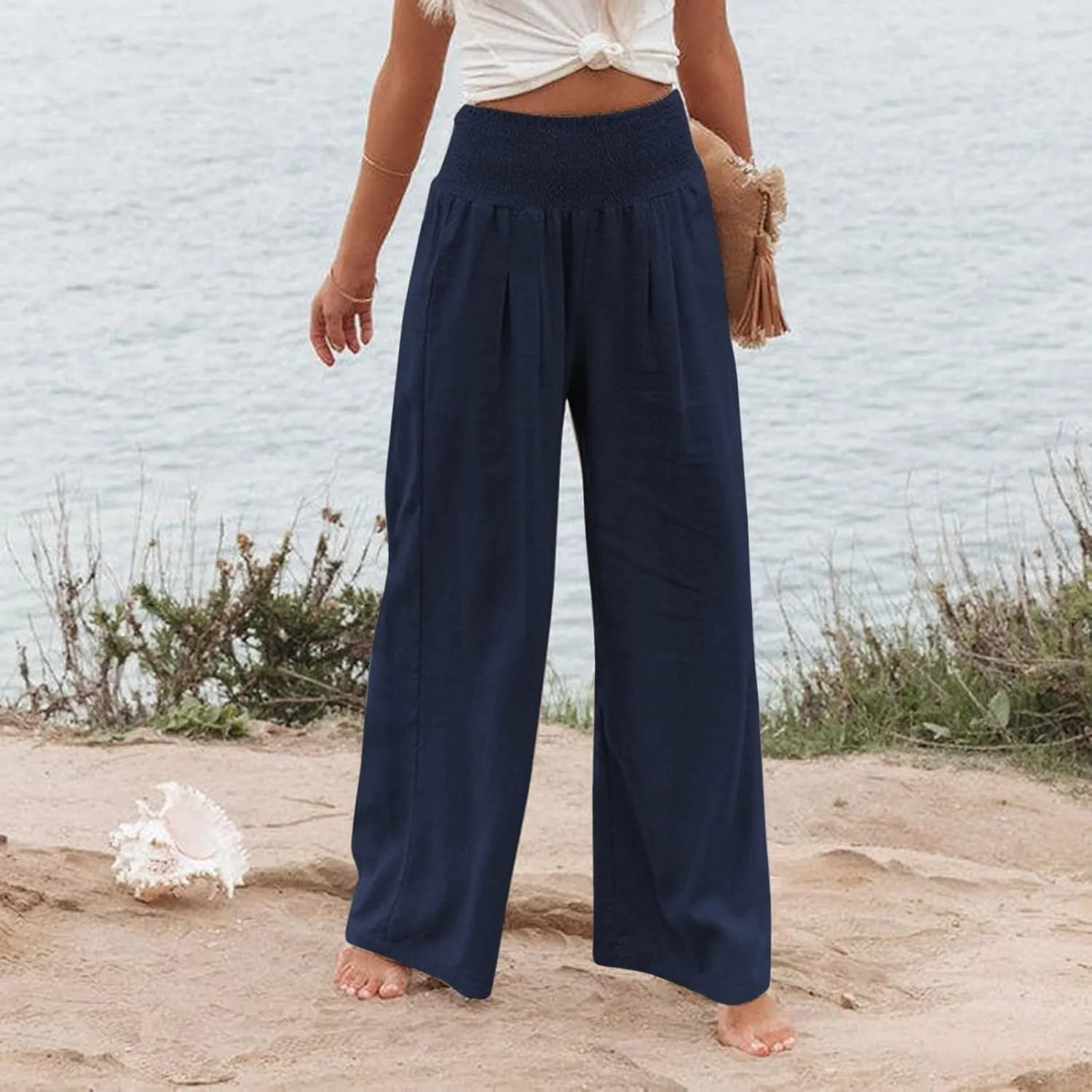 Women's Wide Leg Long Lounge Pants High Waist Drawstring Loose Light Weight Fit Casual Trousers Comfy Pants