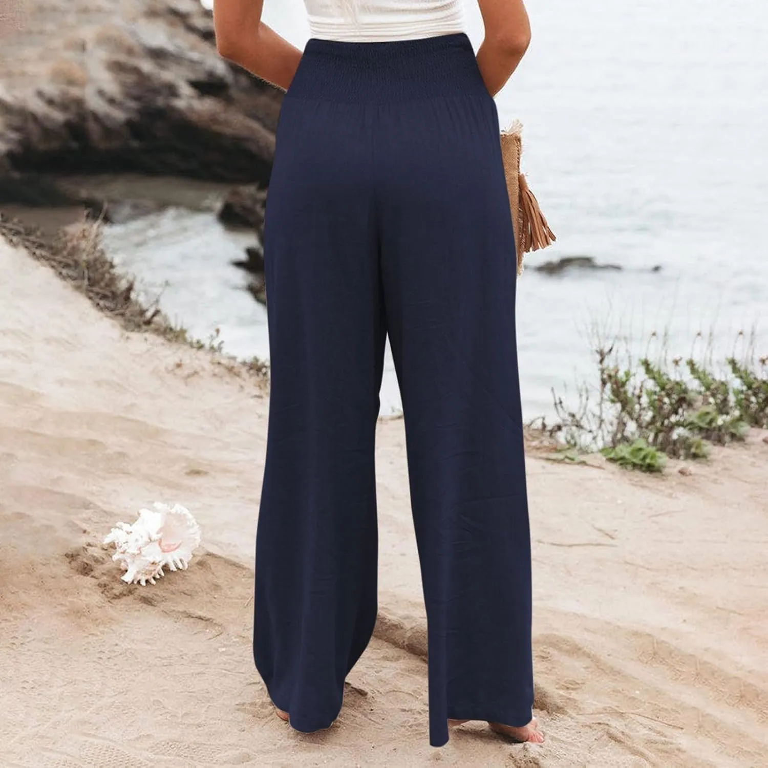 Women's Wide Leg Long Lounge Pants High Waist Drawstring Loose Light Weight Fit Casual Trousers Comfy Pants