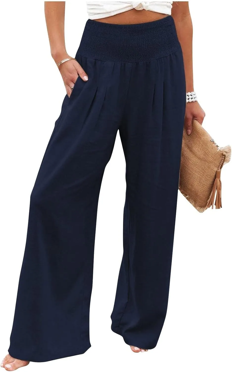 Women's Wide Leg Long Lounge Pants High Waist Drawstring Loose Light Weight Fit Casual Trousers Comfy Pants