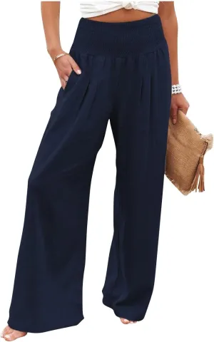 Women's Wide Leg Long Lounge Pants High Waist Drawstring Loose Light Weight Fit Casual Trousers Comfy Pants