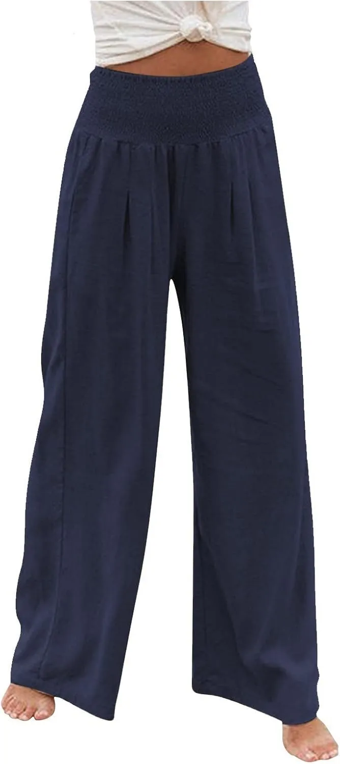 Women's Wide Leg Long Lounge Pants High Waist Drawstring Loose Light Weight Fit Casual Trousers Comfy Pants
