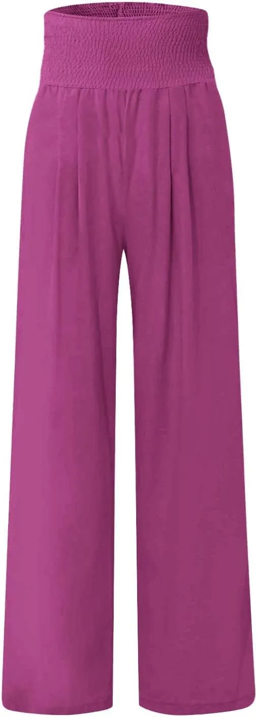 Women's Wide Leg Long Lounge Pants High Waist Drawstring Loose Light Weight Fit Casual Trousers Comfy Pants