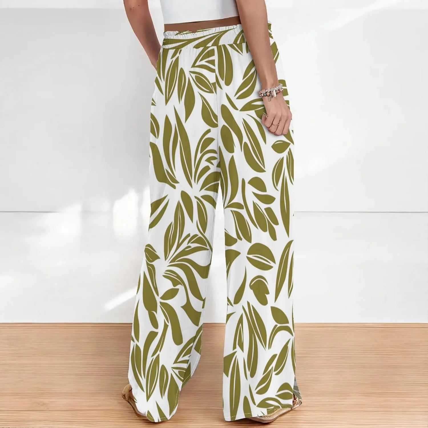 Womens Wide Leg Palazzo Floral Print Pants Flowy High Waist Casual Hawaiian Beach Trousers
